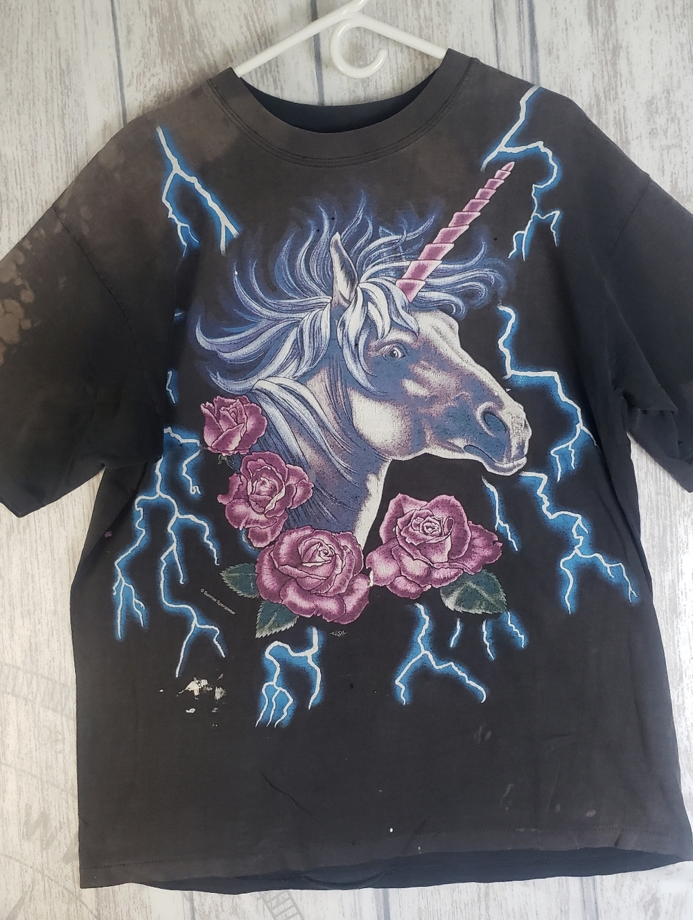 VTG 80s American Thunder t-shirt Single Stitch Unicorn Roses Horse Lightening XL
